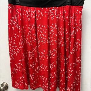 LuLaRoe Red Skirt with White Musical Notes
